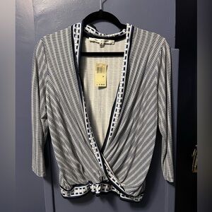 Max Studio Navy and White Patterned Blouse